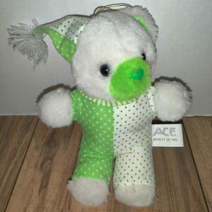 ACE Novelty Co. Teddy Bear Clown Plush With Hat Green / White 8"in